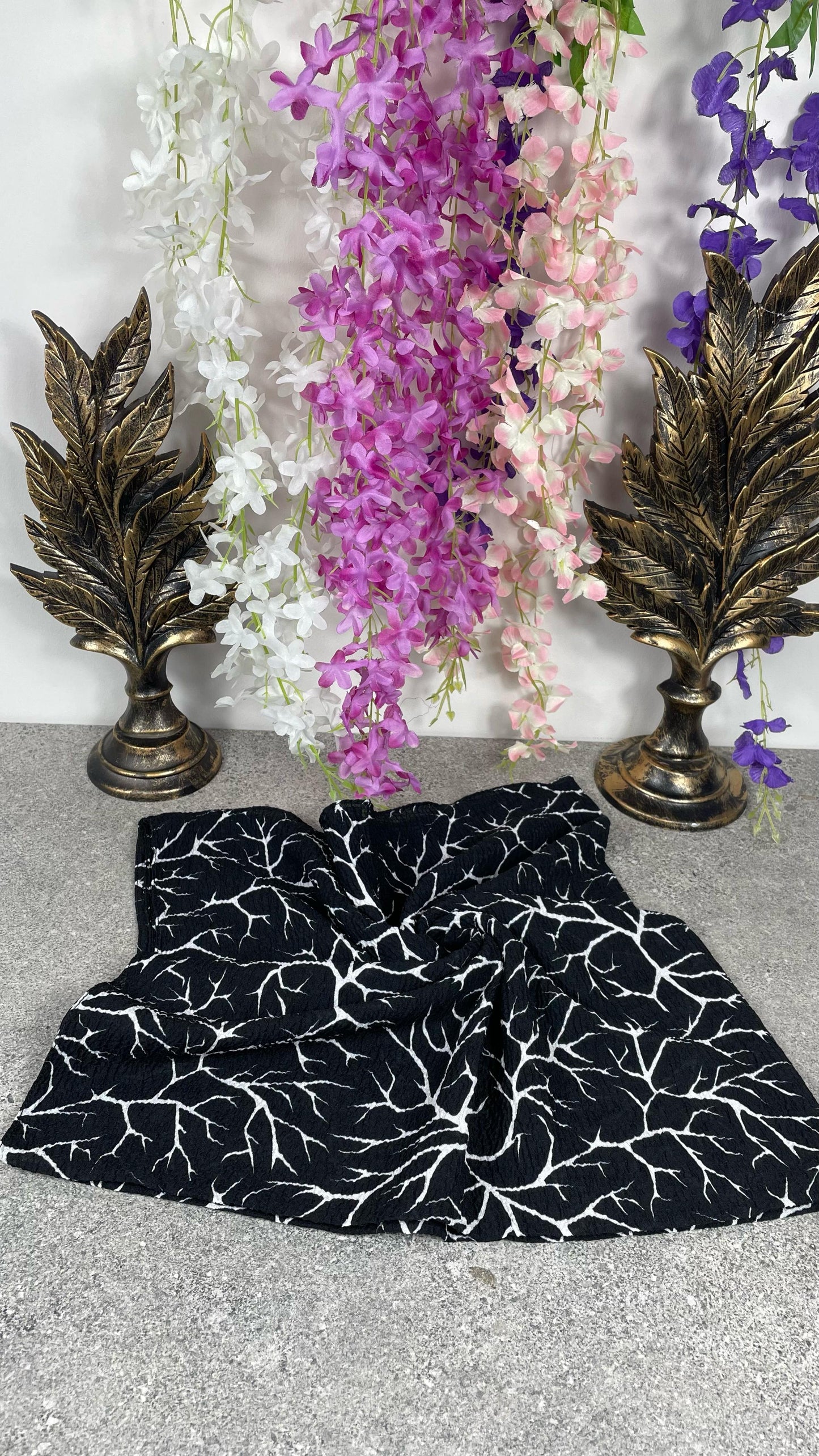 Siyah Beyaz Desenli Pamuklu Yazma Eşarp