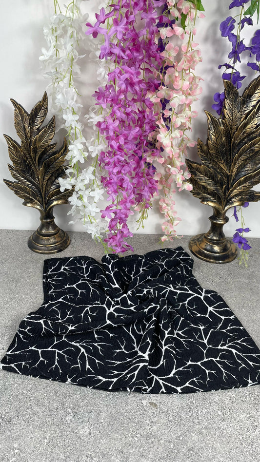 Siyah Beyaz Desenli Pamuklu Yazma Eşarp