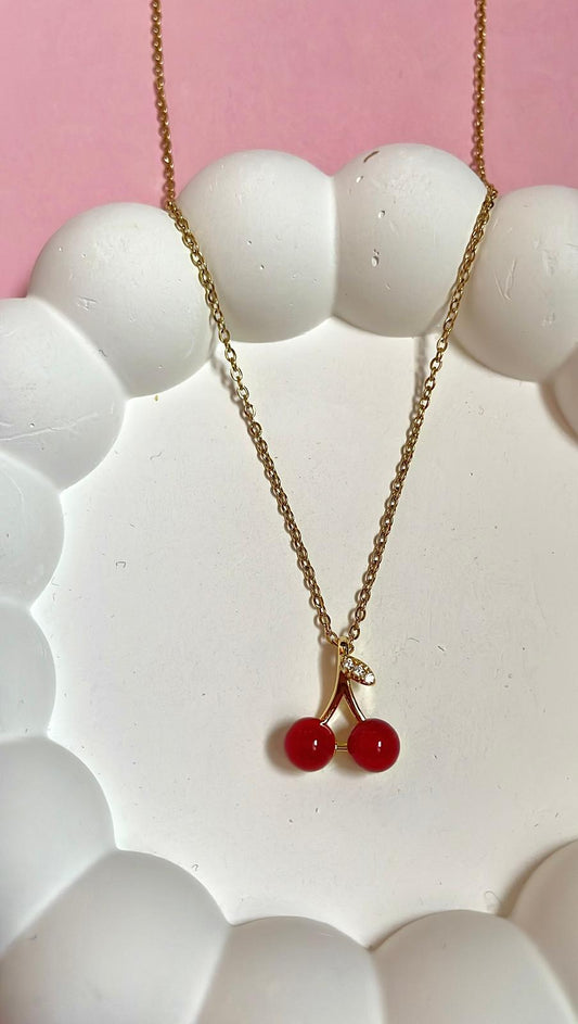 Kiraz Figürlü Kolye - Zirkon Detaylı, Kadife Kutulu Kadın Kolye