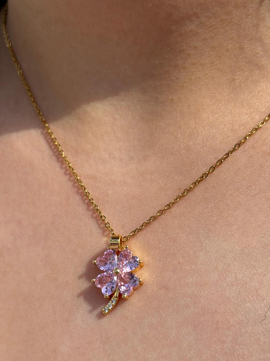 Sakura Çiçeği Kolye – Pembe Zirkon Taşlı, Kadife Kutulu Kadın Kolye