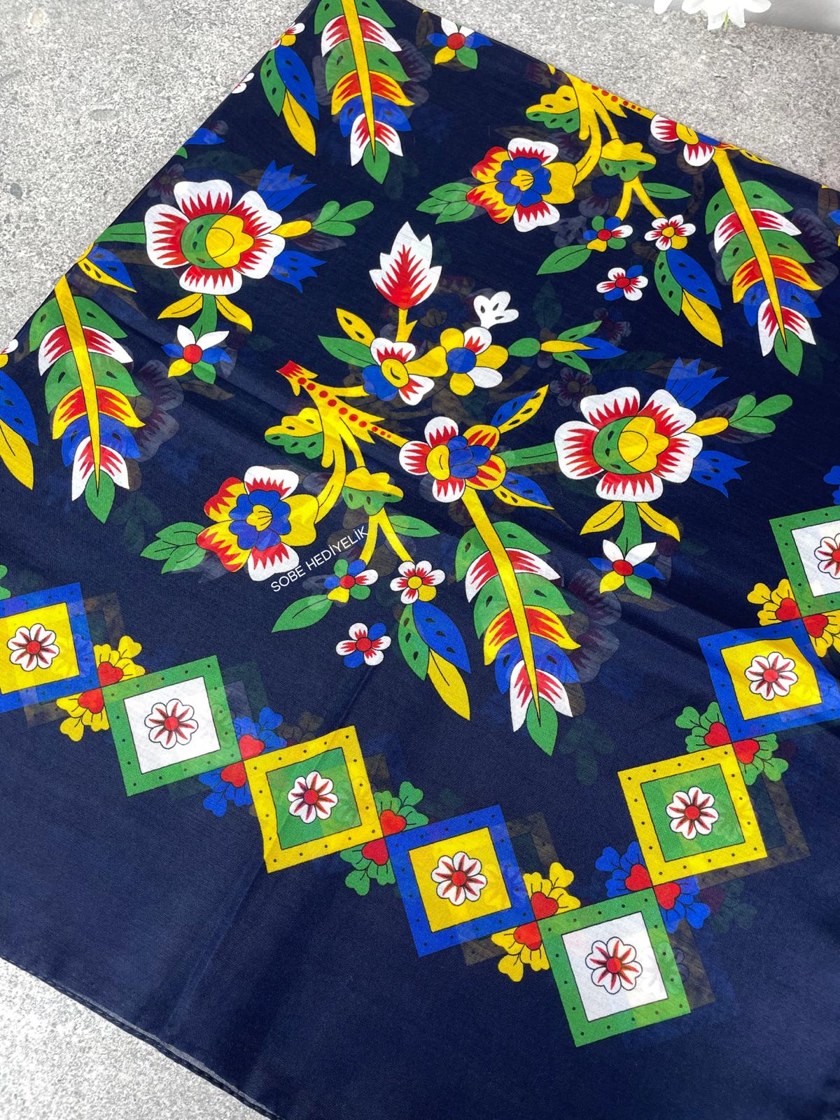 Çengelköy Desen Yöresel Yazma - Lacivert