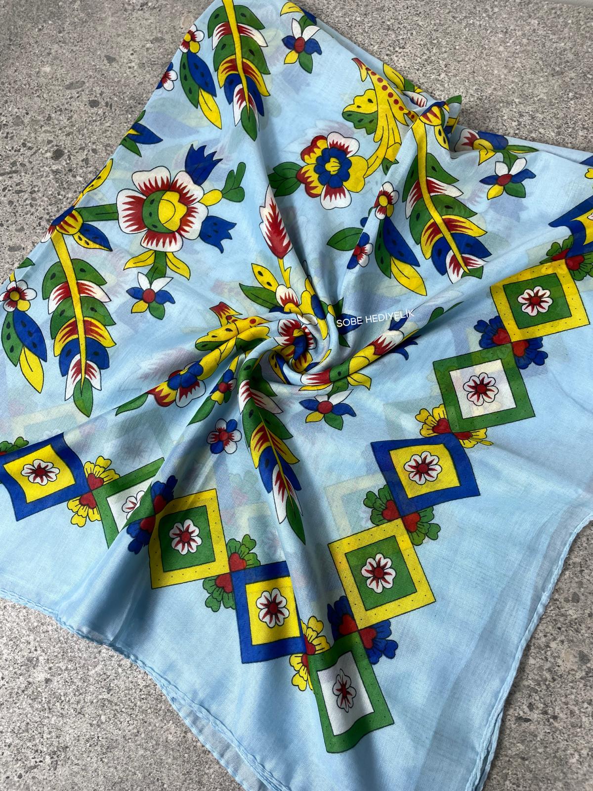 Çengelköy Desen Yöresel Yazma - Mavi