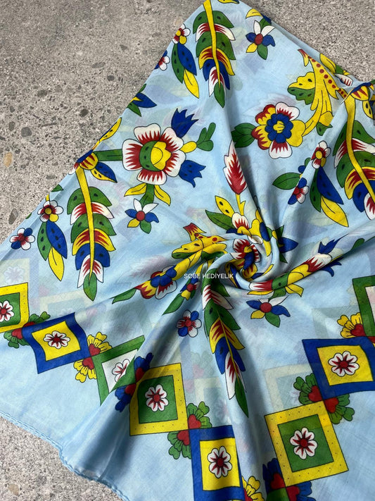 Çengelköy Desen Yöresel Yazma - Mavi