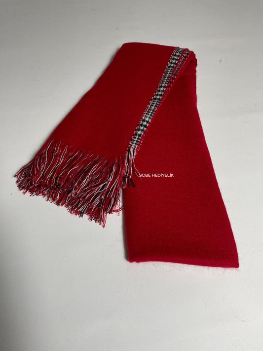 Kışlık Yünlü Çift Taraflı Ekose Şal - Kırmızı