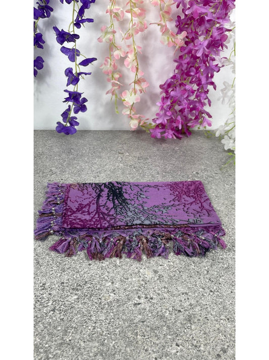 Pembe Mercan Desenli Püsküllü Pamuklu Yazma