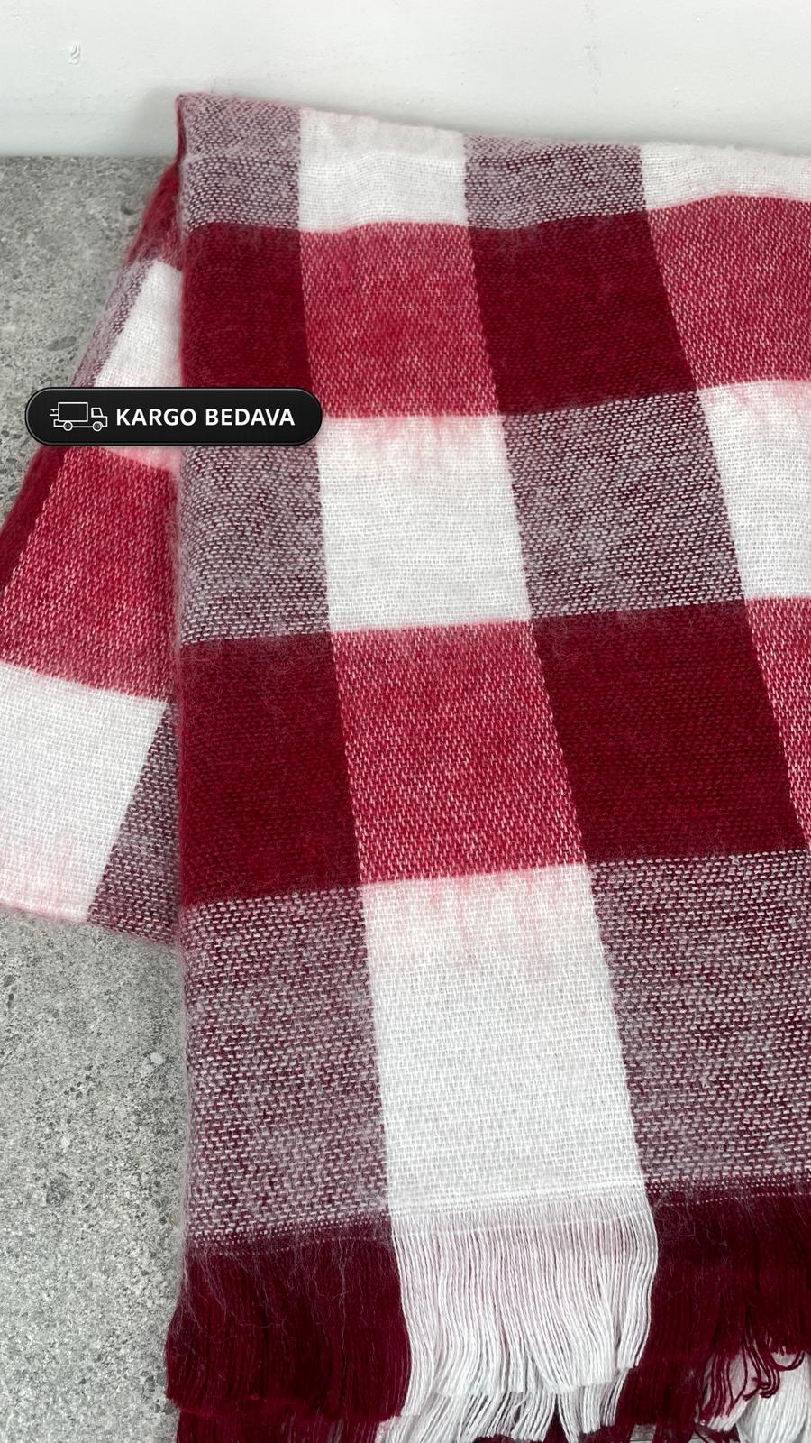 Kırmızı Ekose Desenli Kışlık Yumuşak Dokulu Şal