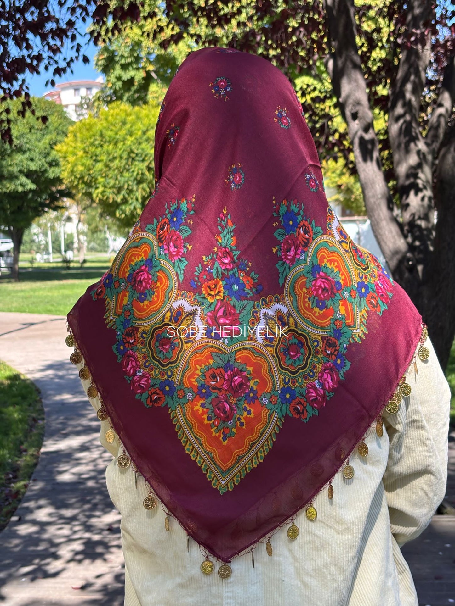 Yöresel Hamavi Desen Pullu Mardin Yazması - Bordo