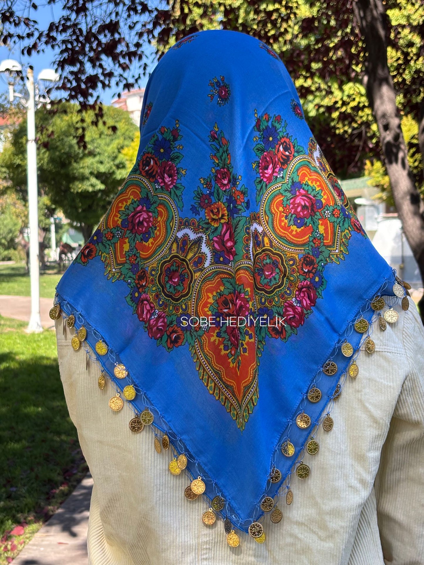 Yöresel Hamavi Desen Pullu Mardin Yazması - Mavi