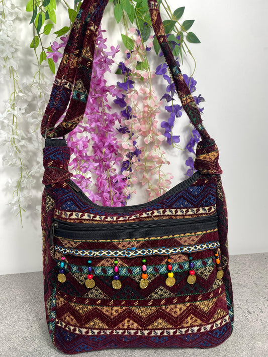 Etnik Desenli Otantik Yan Çanta - Ayarlanabilir Askı