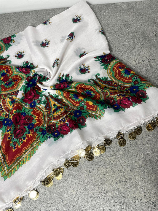 Yöresel Hamavi Desen Pullu Mardin Yazması - Beyaz