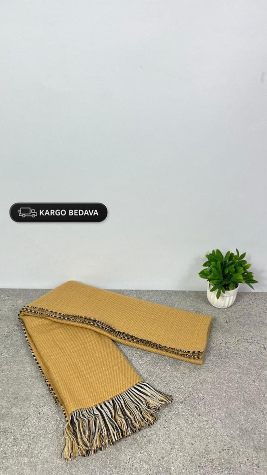 Kışlık Yünlü Çift Taraflı Ekose Şal - Sarı