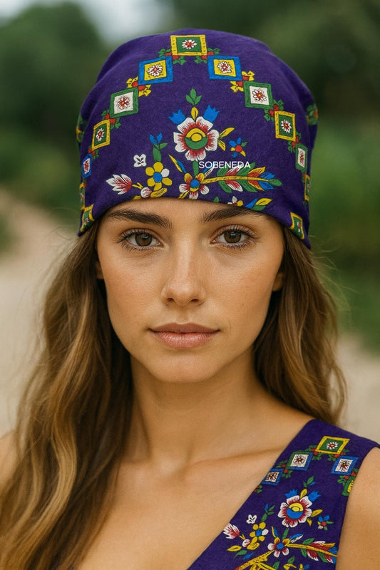 Mor Çengelköy Desen Bandana – 55×55 cm