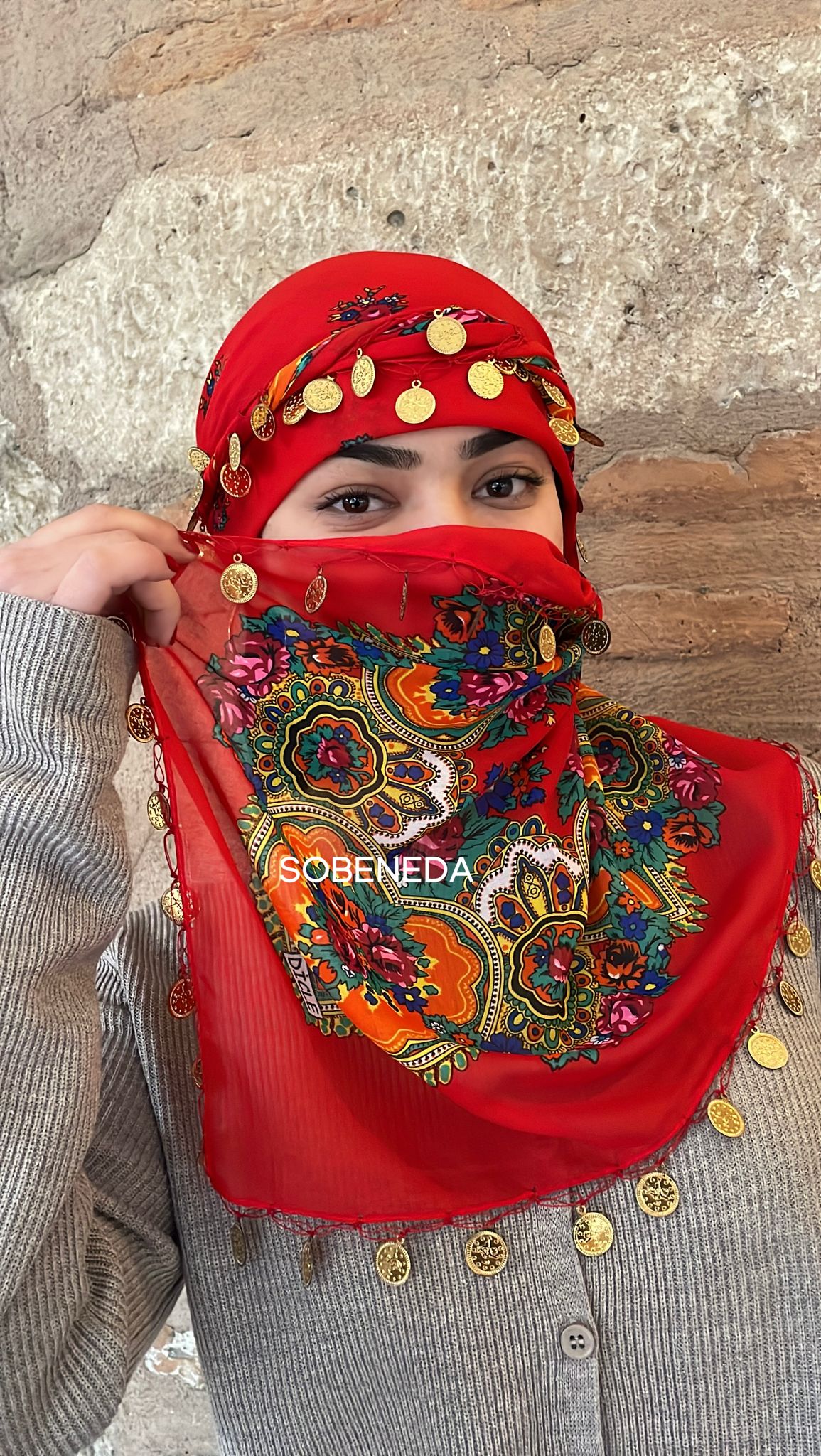 Yöresel Hamavi Desen Pullu Mardin Yazması - Kırmızı