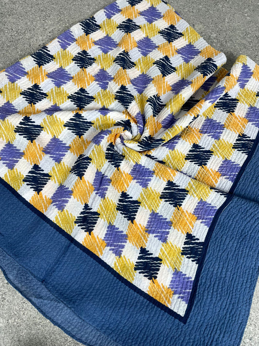 Renkli Kraş Dokulu Geometrik Desenli Yazma