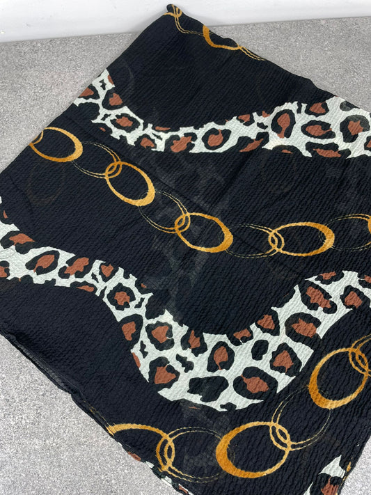 Siyah Leopar Desenli Kraş Dokulu Yazma