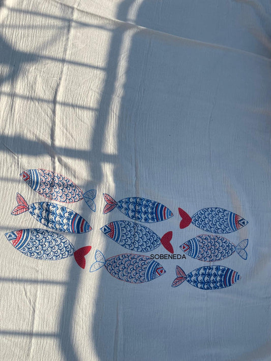 Müslin Kumaş Balık Desenli Peştemal 100x180 cm