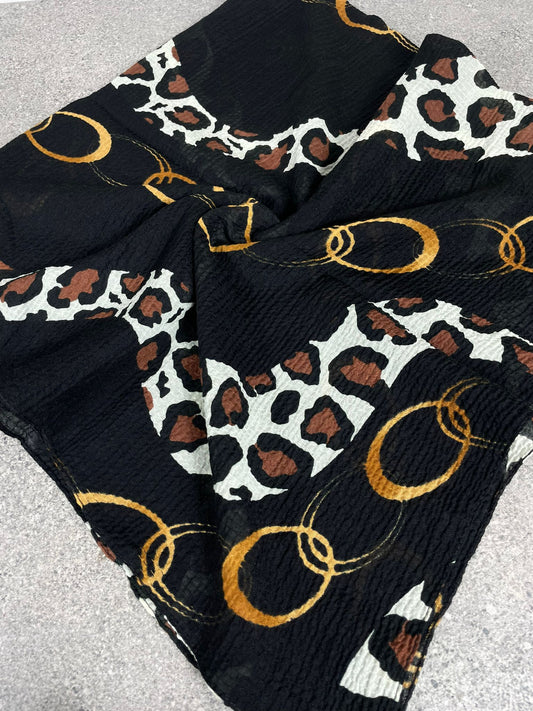 Siyah Leopar Desenli Kraş Dokulu Yazma