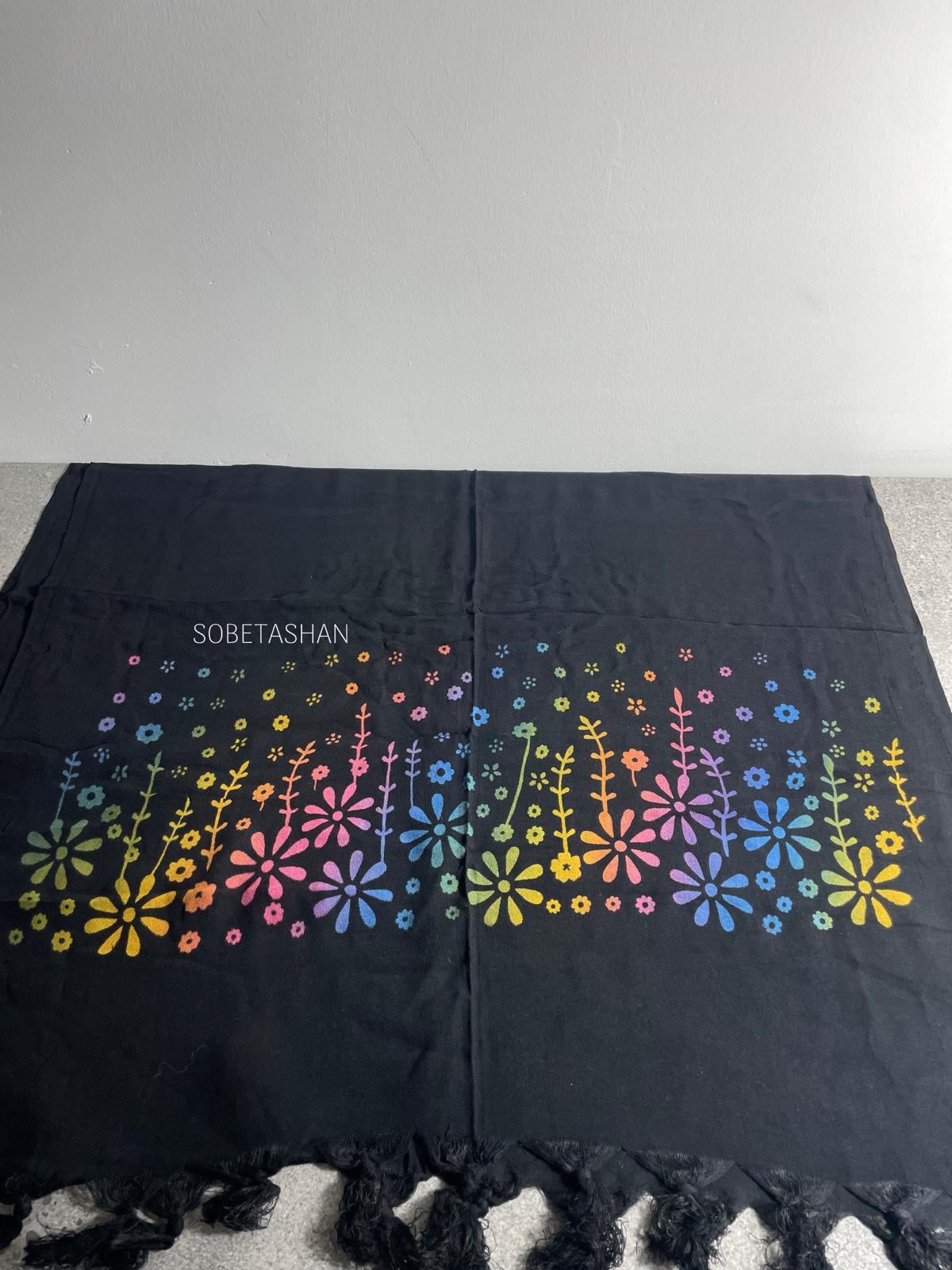 Siyah Zarif Desenli Şal - Batik