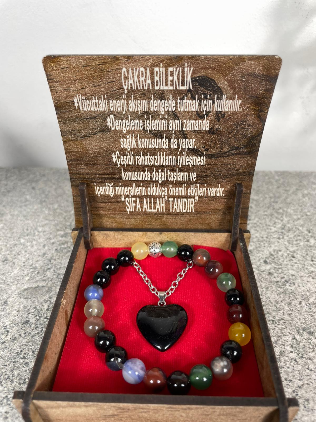 Çakra Taşı Doğal Taş Kolye & Bileklik Seti – Özel Ahşap Kutulu