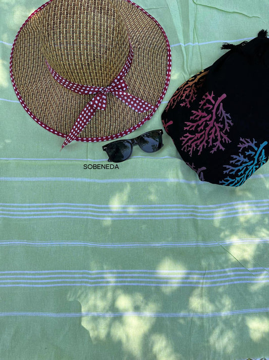 Yeşil Çizgili Pamuk Peştemal 100x180 cm