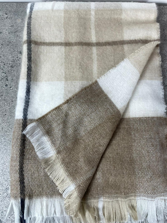 Bej Ekose Desenli Yumuşak Dokulu Kışlık Şal