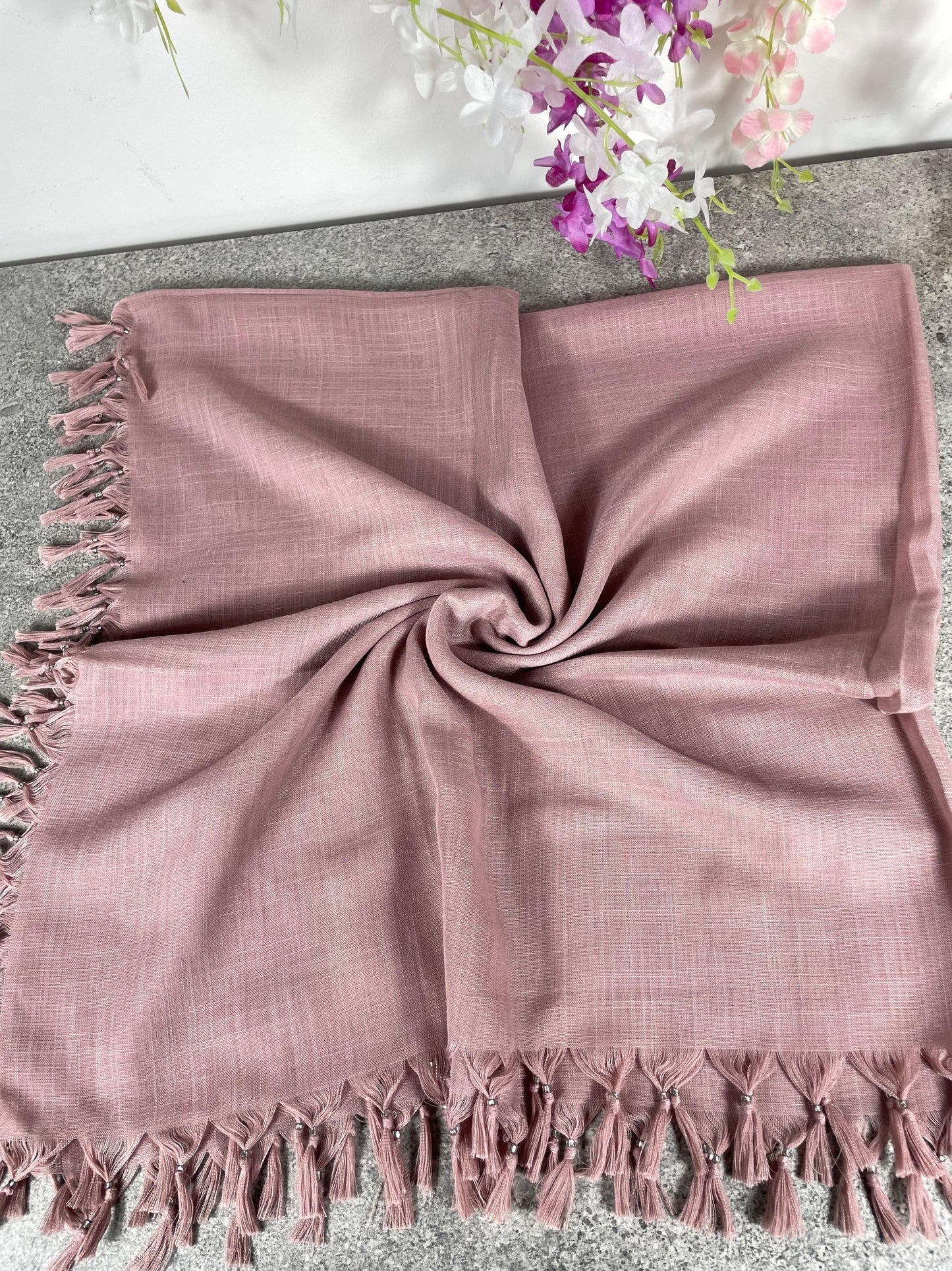 Püsküllü Pamuklu Yazma - Pembe