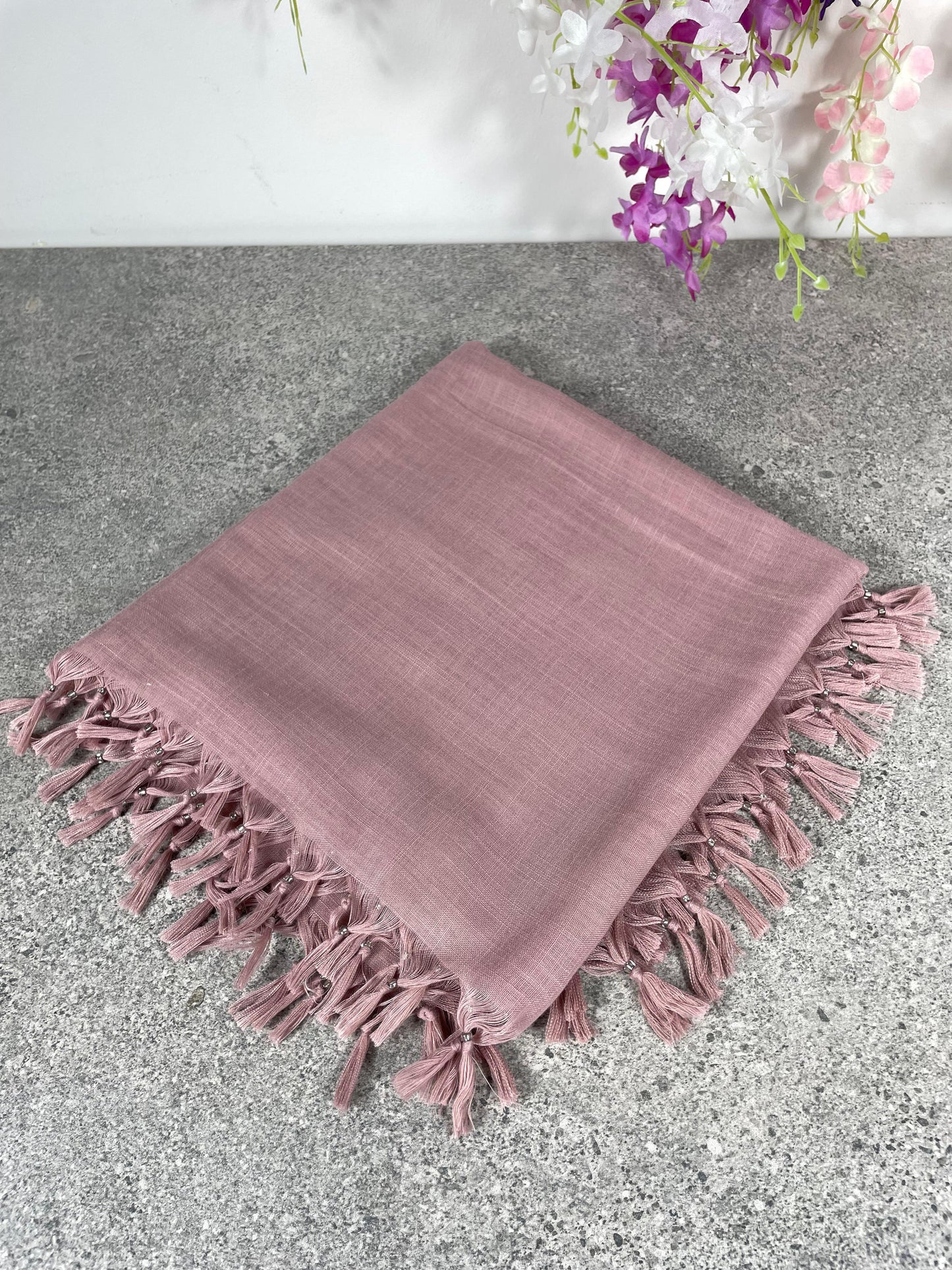 Püsküllü Pamuklu Yazma - Pembe