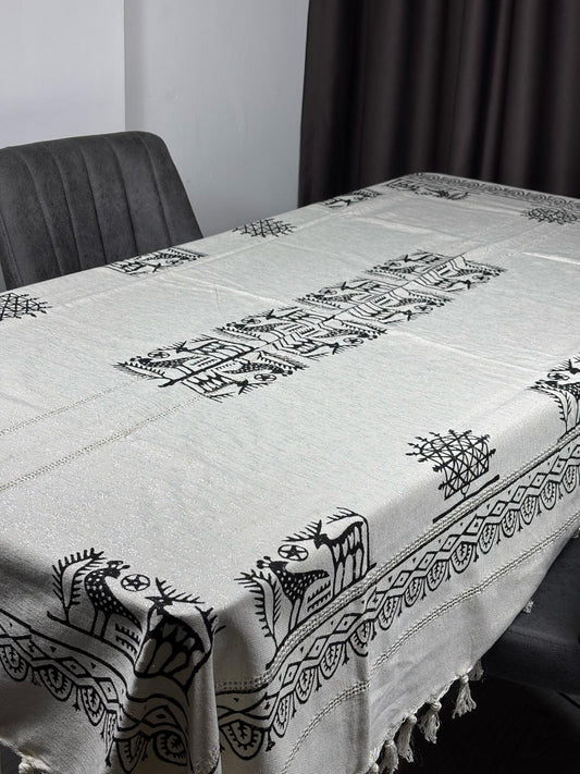 Etnik Desenli Dokuma Kumaş Tahta Baskı Masa Örtüsü