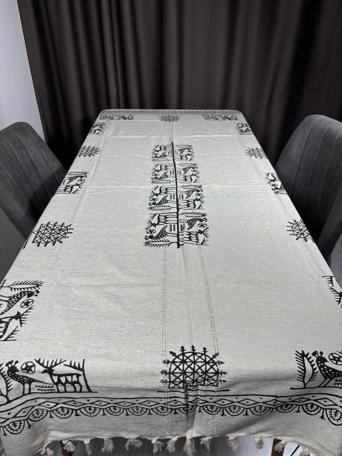 Etnik Desenli Dokuma Kumaş Tahta Baskı Masa Örtüsü