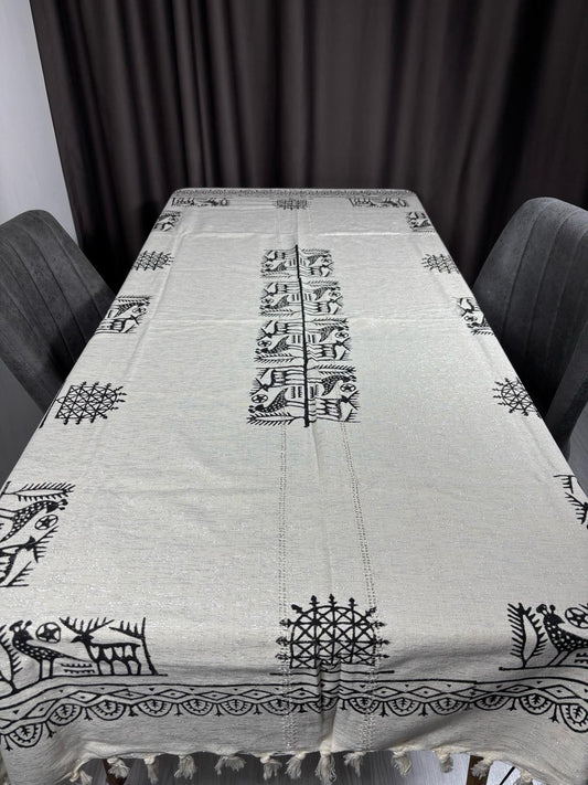 Etnik Desenli Dokuma Kumaş Tahta Baskı Masa Örtüsü