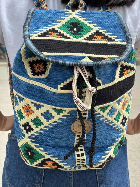 Mavi Etnik Dokuma Bohem Sırt Çantası