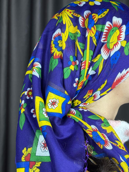 Çengelköy Desen Pullu Yöresel Yazma - Mor