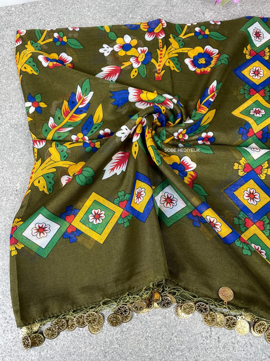 Çengelköy Desen Pullu Yöresel Yazma - Yeşil