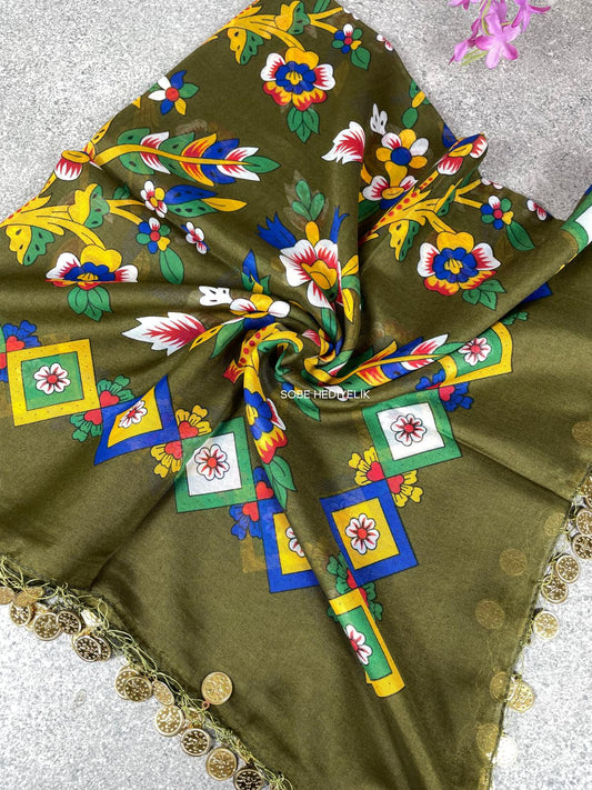 Çengelköy Desen Pullu Yöresel Yazma - Yeşil