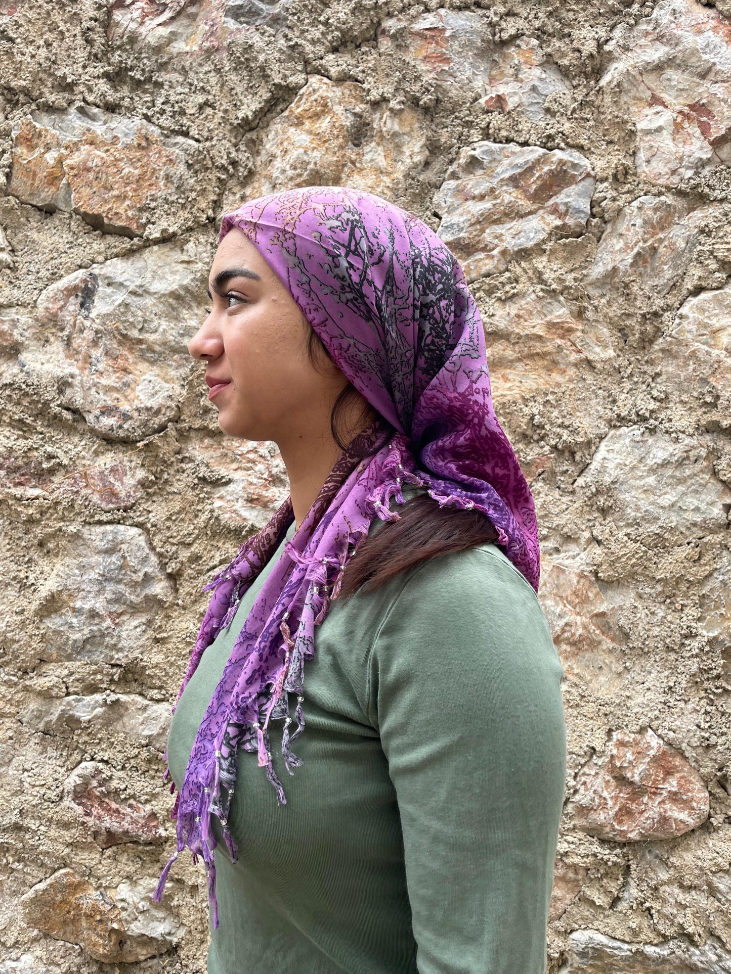 Pembe Mor Mercan Desenli Pamuklu Yazma