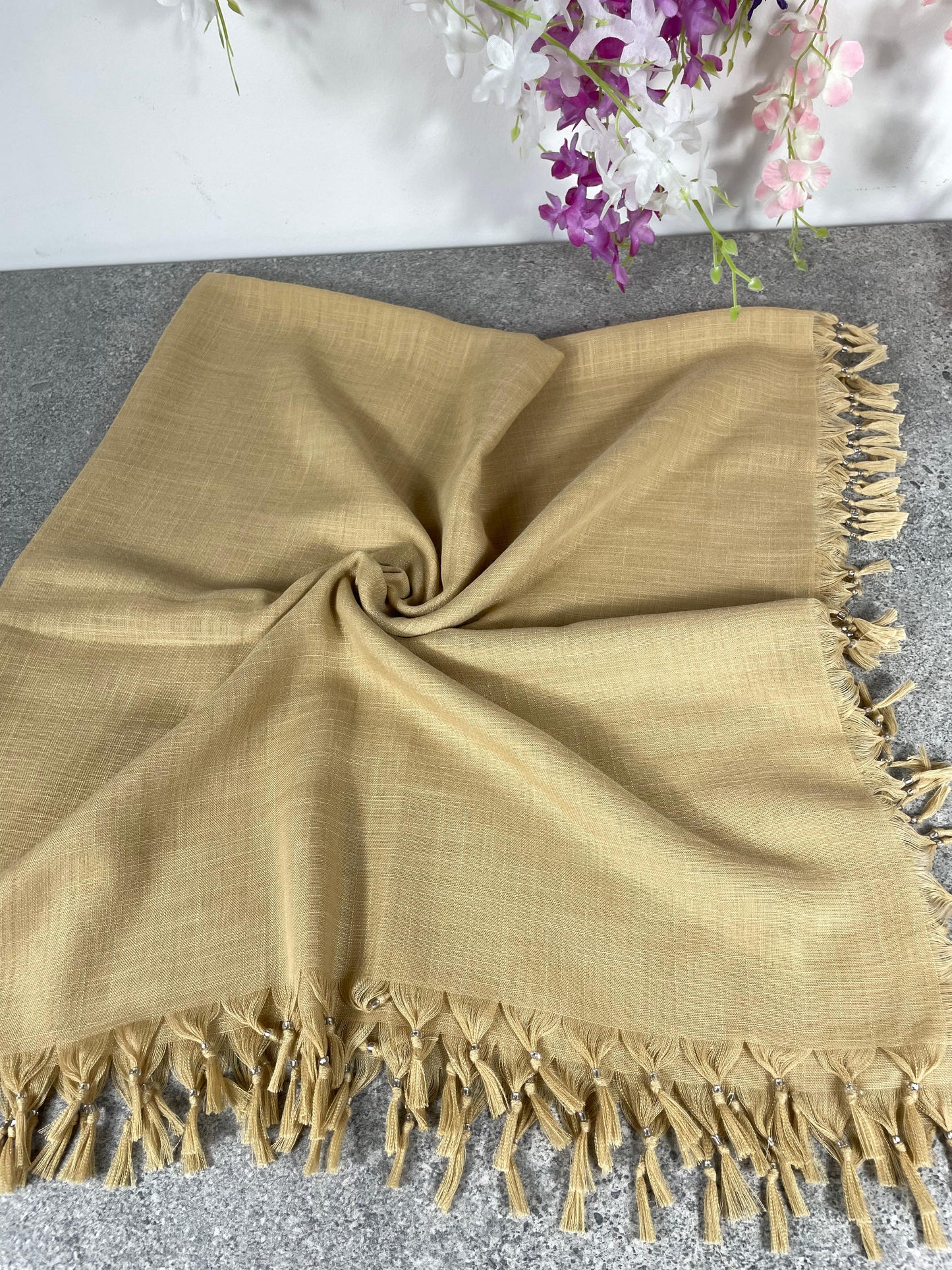 Püsküllü Pamuklu Yazma - Sarı