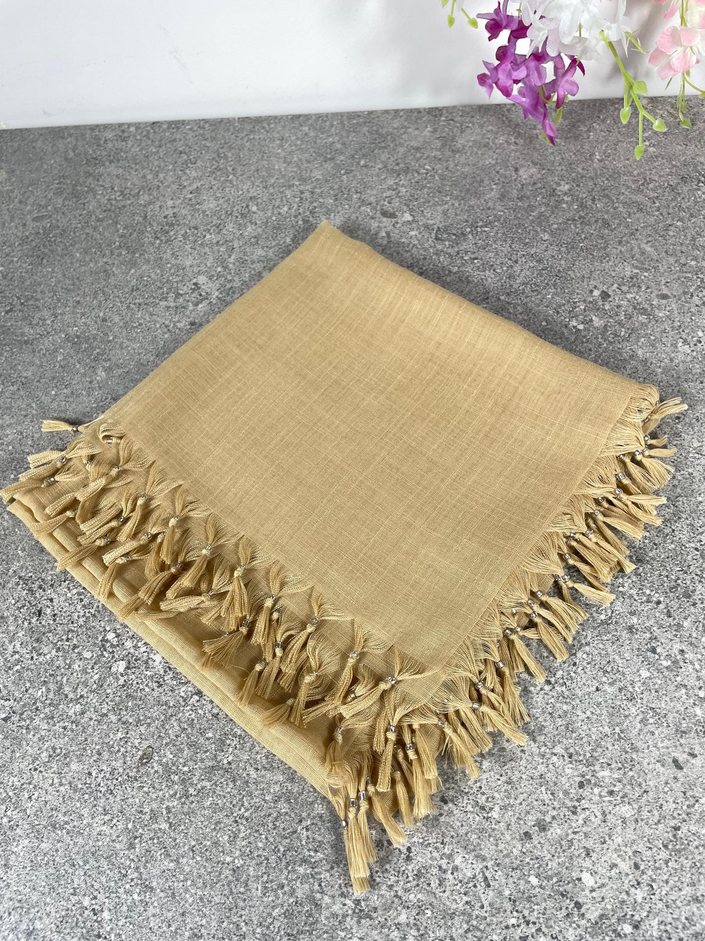 Püsküllü Pamuklu Yazma - Sarı