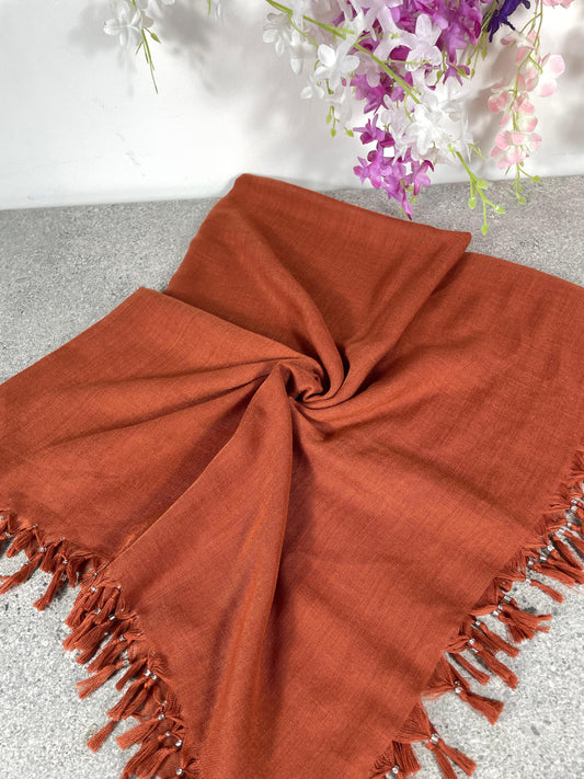 Püsküllü Pamuklu Yazma - Kiremit