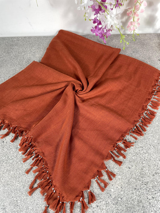 Püsküllü Pamuklu Yazma - Kiremit