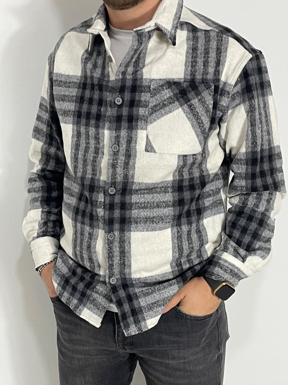 Kışlık Erkek Ekose Oduncu Gömlek – Siyah Beyaz