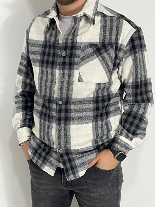 Kışlık Erkek Ekose Oduncu Gömlek – Siyah Beyaz