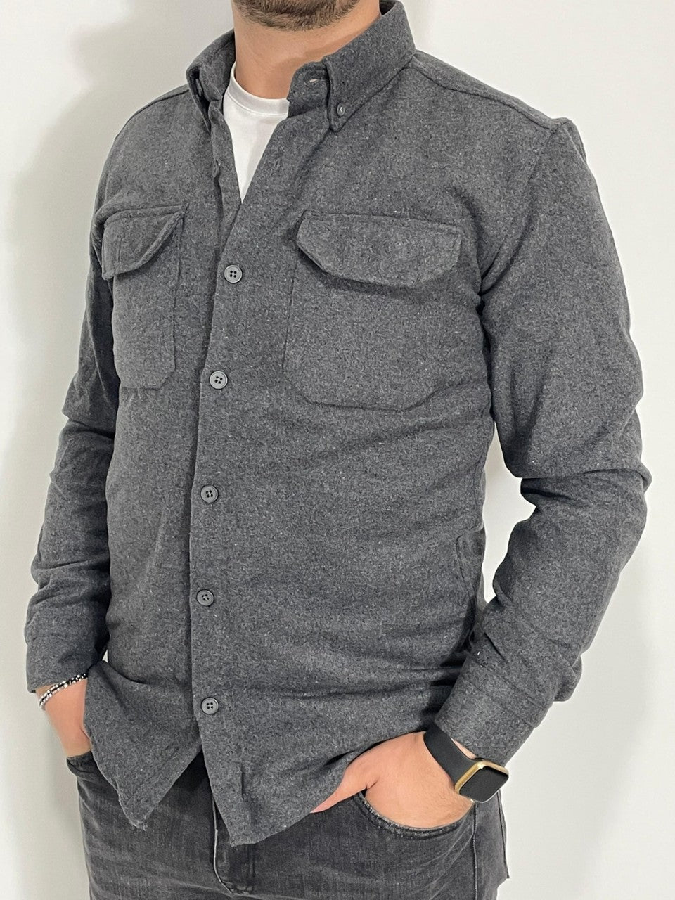 Erkek Gri Kaşe Kumaş Gömlek