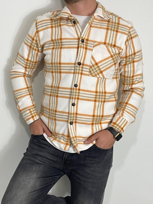 Kışlık Erkek Ekose Oduncu Gömlek – Sarı Beyaz