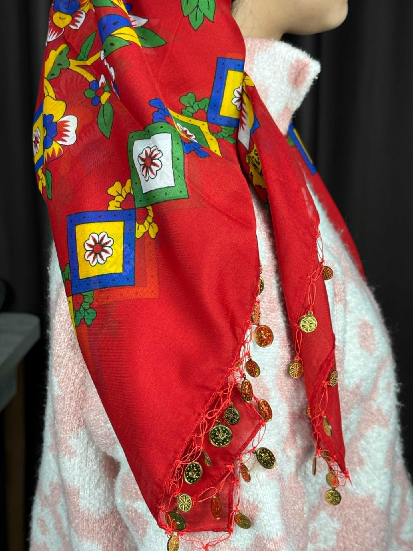 Çengelköy Desen Pullu Yöresel Yazma - Kırmızı