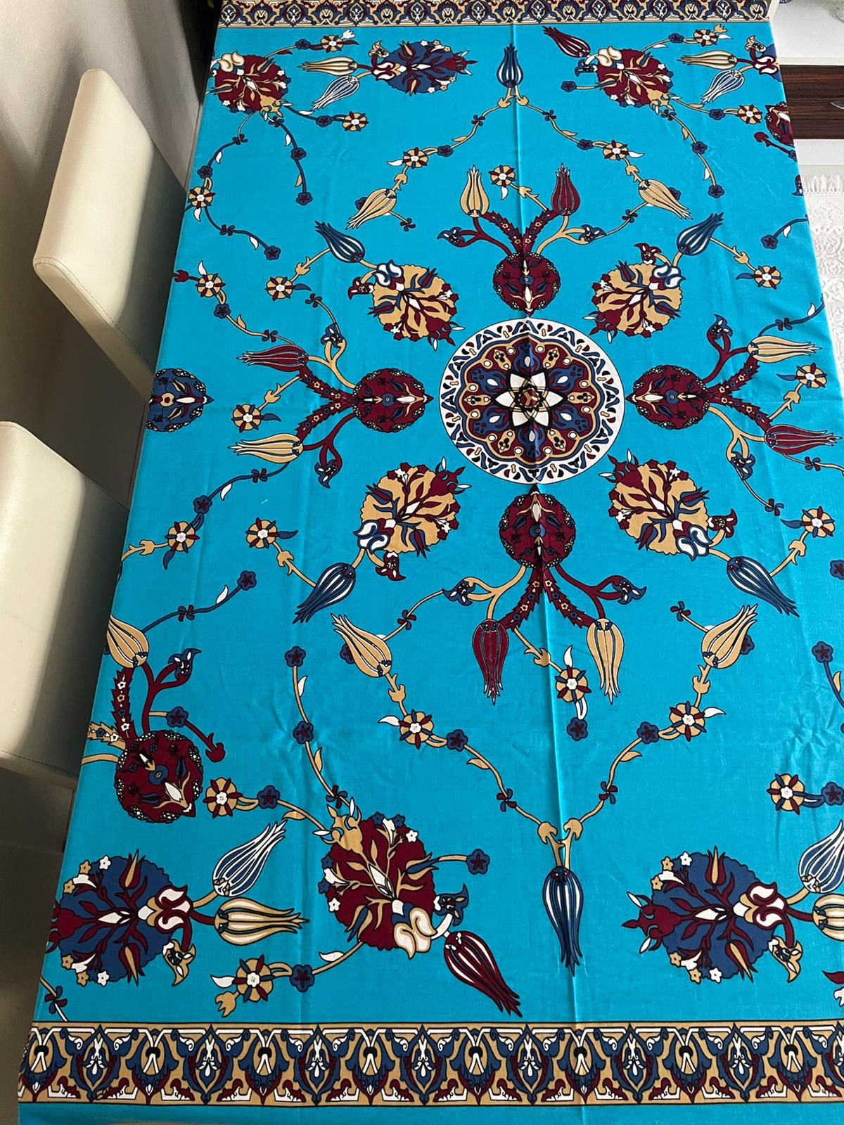 Mavi Desenli Dikdörtgen Masa Örtüsü – 230×175 cm