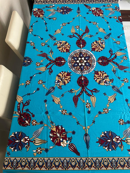 Mavi Desenli Dikdörtgen Masa Örtüsü – 230×175 cm