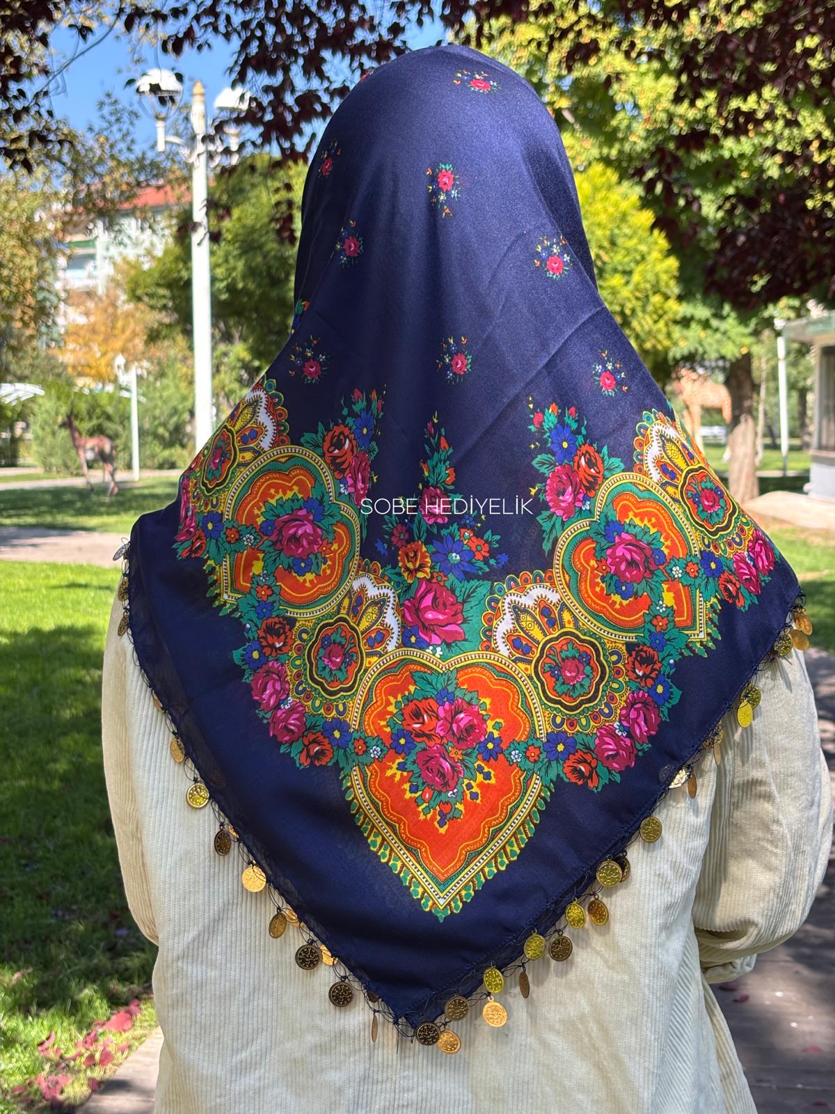 Yöresel Hamavi Desen Pullu Mardin Yazması - Lacivert