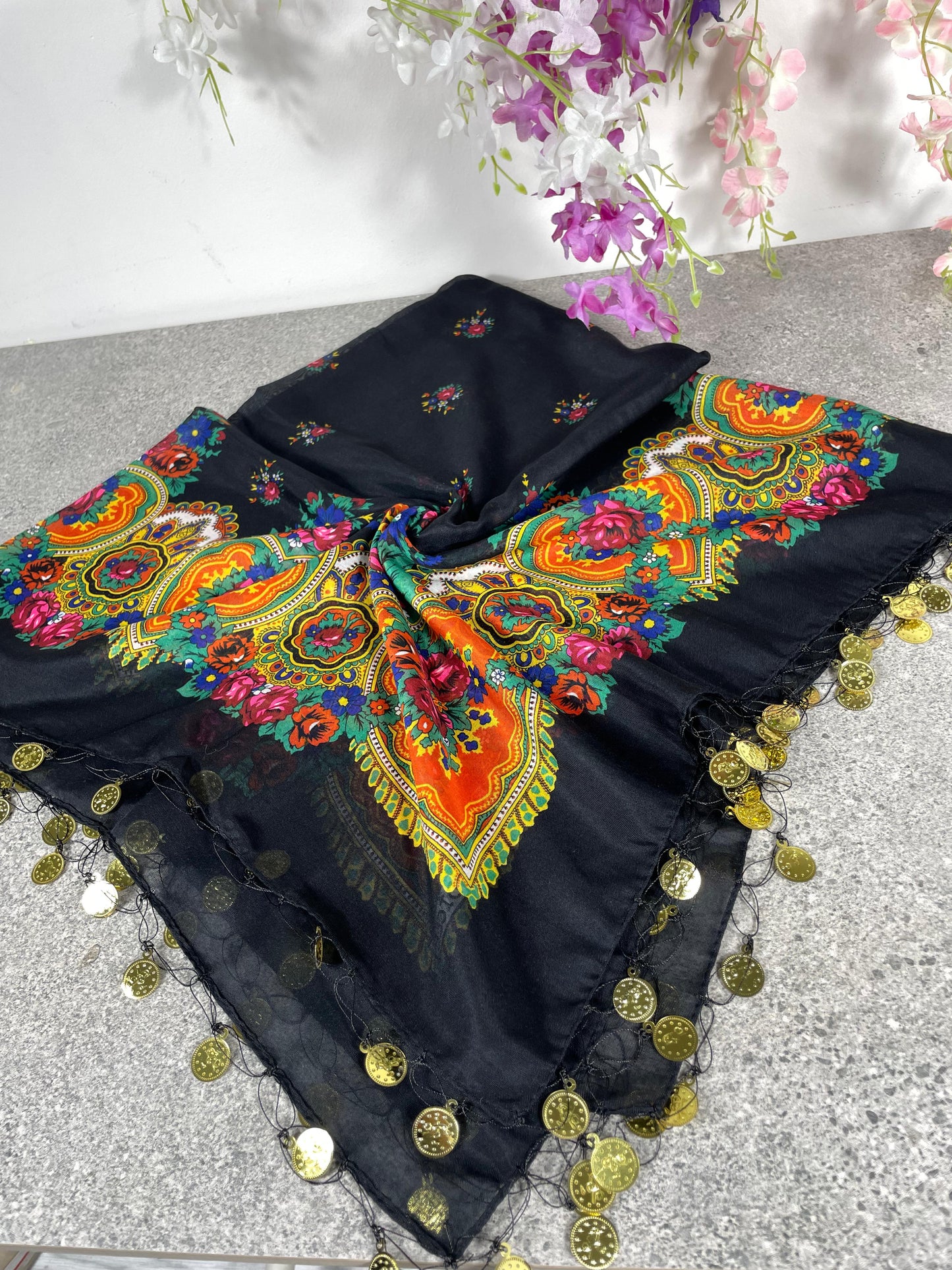 Yöresel Hamavi Desen Pullu Mardin Yazması - Siyah