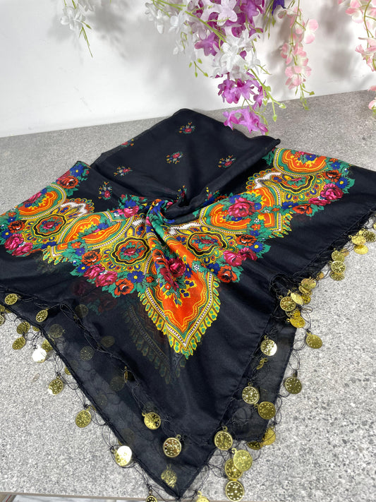 Yöresel Hamavi Desen Pullu Mardin Yazması - Siyah