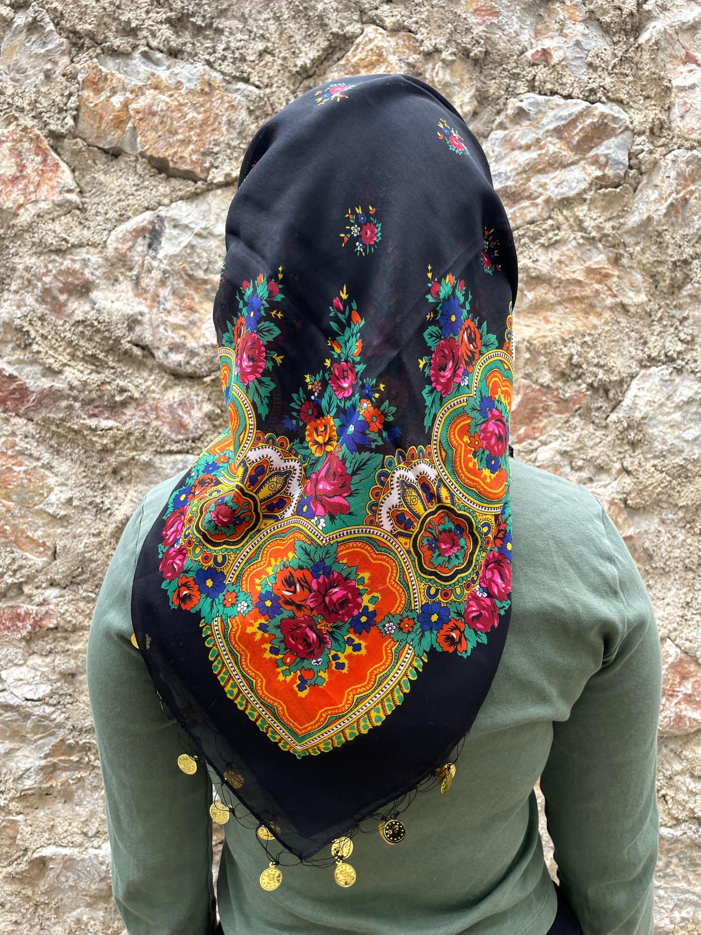 Yöresel Hamavi Desen Pullu Mardin Yazması - Siyah